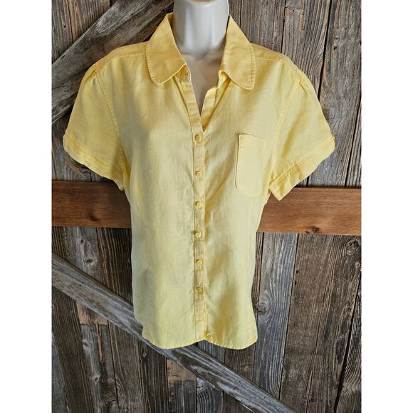Kim rogers 100% linen short sleeve button up back bottom slit summer casual XL ^ - Picture 1 of 6